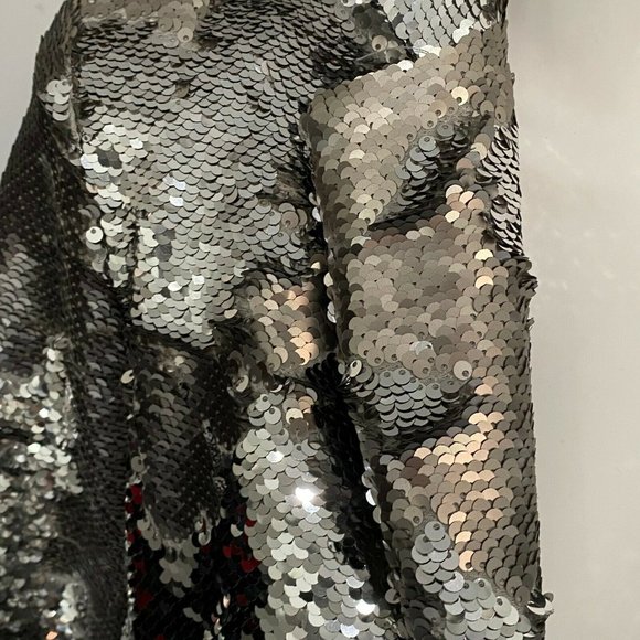 $3,850 LIBERTINE Silver Sequin 3/4 Sleeve Blazer Jacket M Medium - Picture 3 of 9